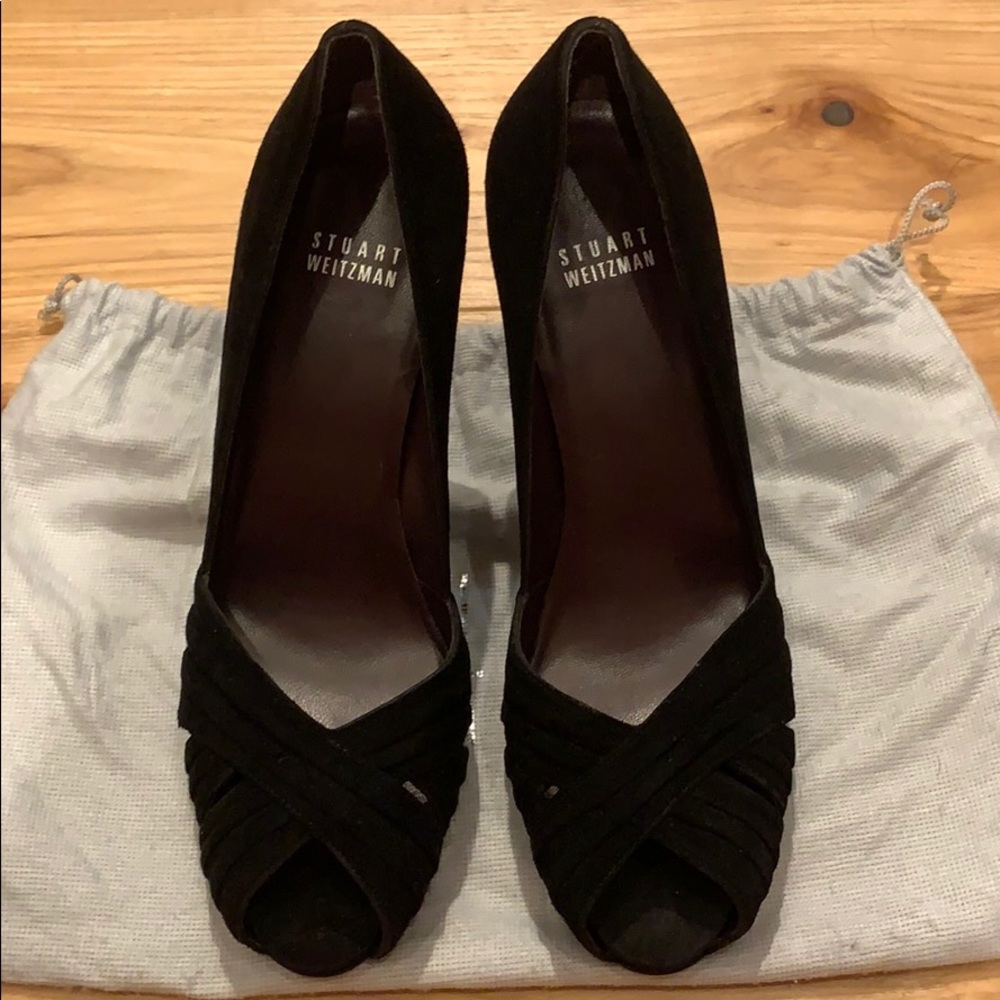 Stuart Weitzman Velvet Peep Toe Pumps - Picture 3 of 8